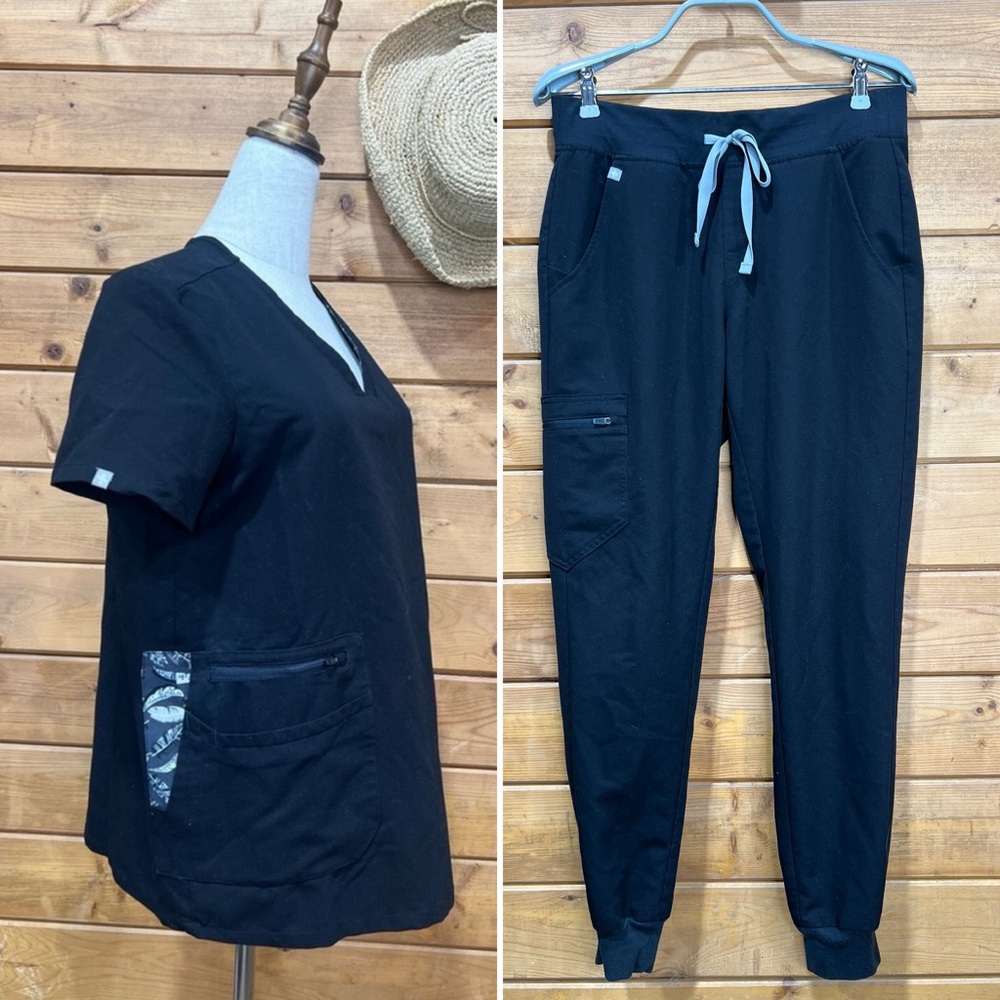 Figs Set Accra Feather Trim 6-Pocket Scrub Top Zamora Jogger Pants Top Limited S